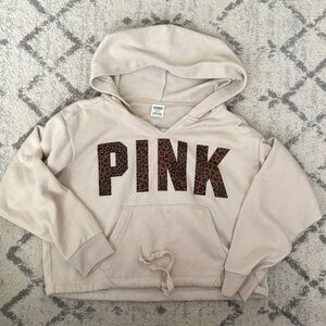 PINK Victoria’s Secret Leopard Logo Hoodie Beige Pullover Women’s M